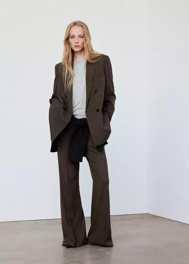 Brown Double-Breasted Suit Blazer, Dark Brown, medium