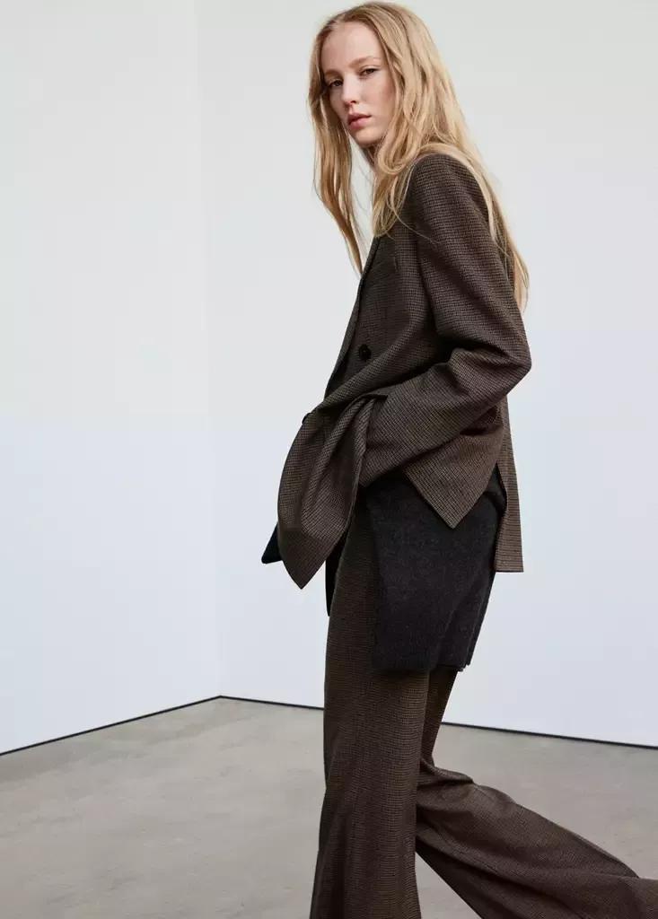 Brown Double-Breasted Suit Blazer, Dark Brown, large image number 4