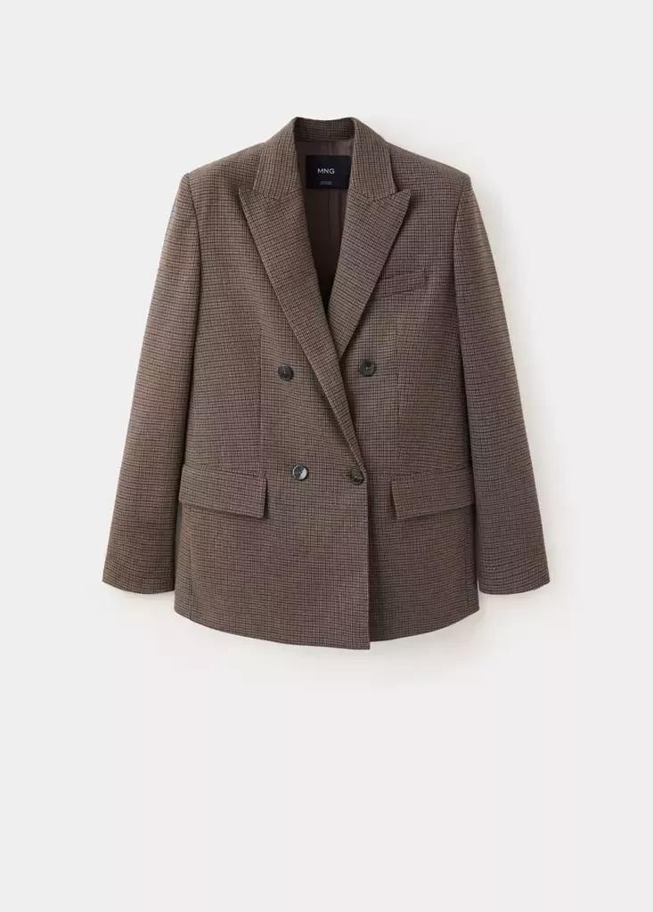 Brown Double-Breasted Suit Blazer, Dark Brown, large image number 5