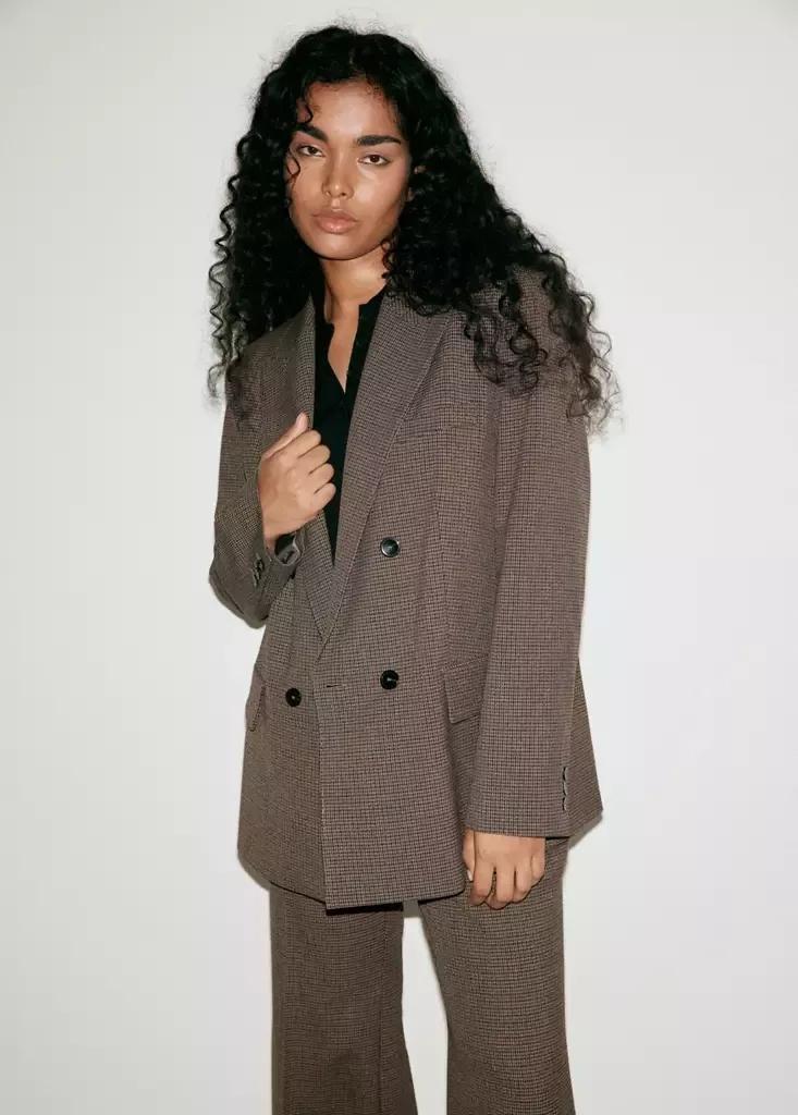 Brown Double-Breasted Suit Blazer, Dark Brown, large image number 8