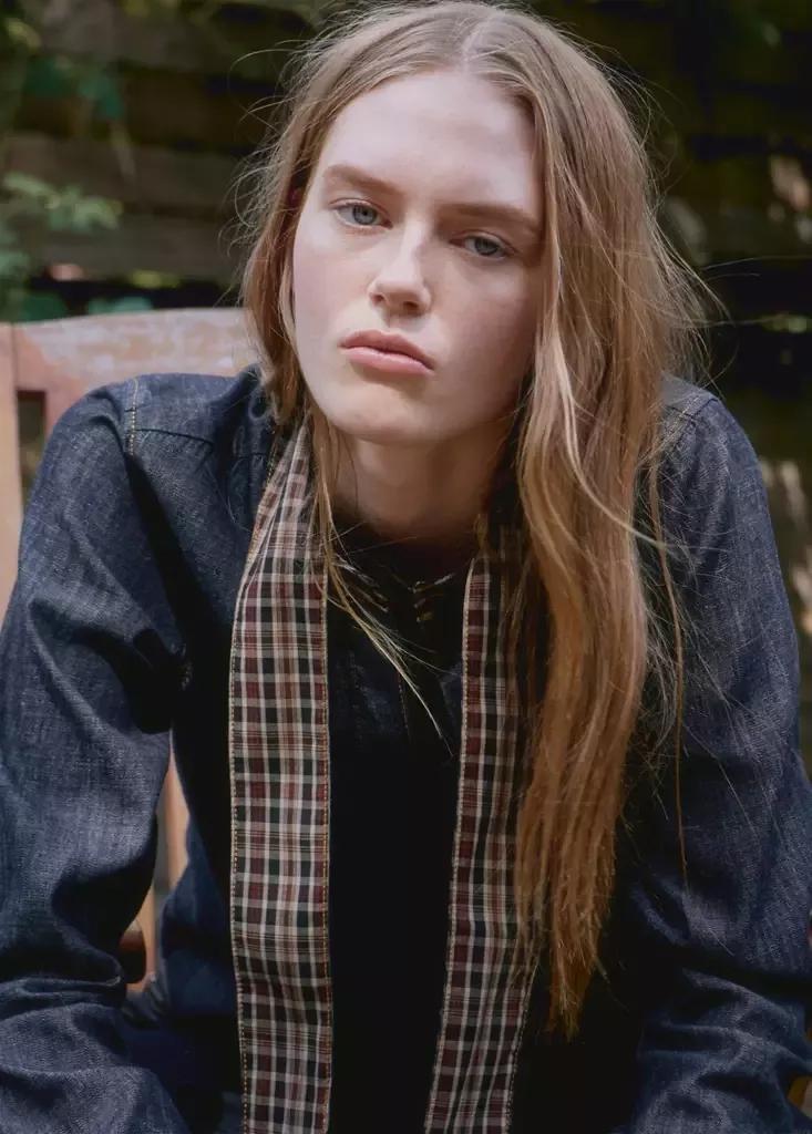 Blue Denim Shirt With Scarf Neckline, Open Blue, large image number 1