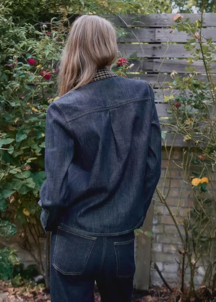 Blue Denim Shirt With Scarf Neckline, Open Blue, large image number 2