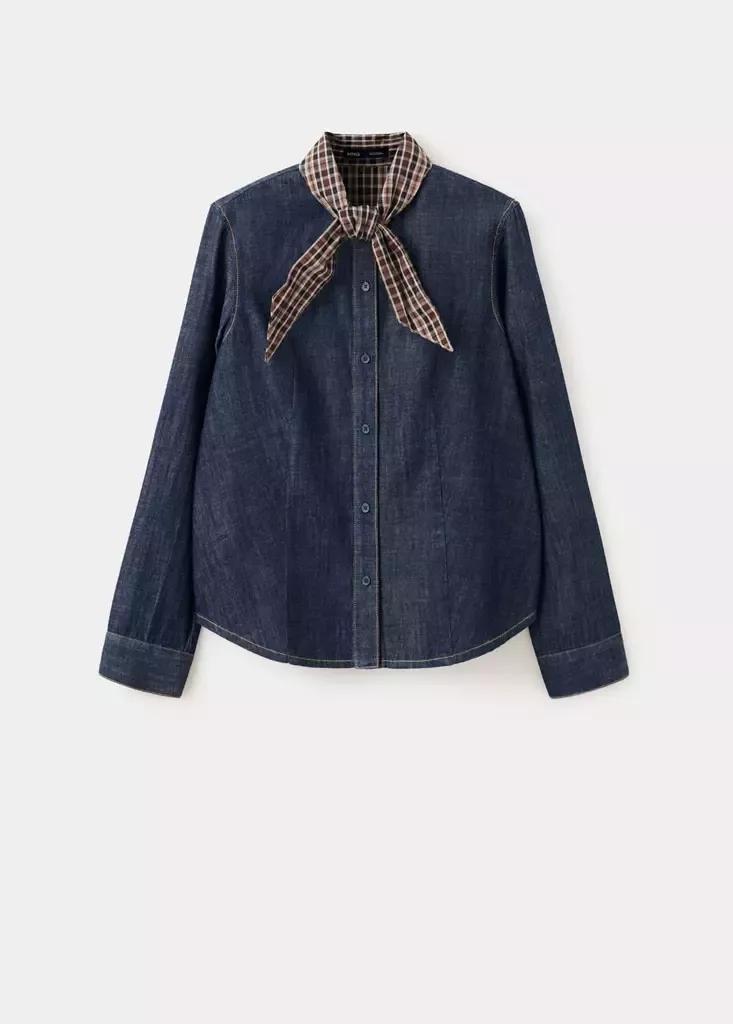Blue Denim Shirt With Scarf Neckline, Open Blue, large image number 3