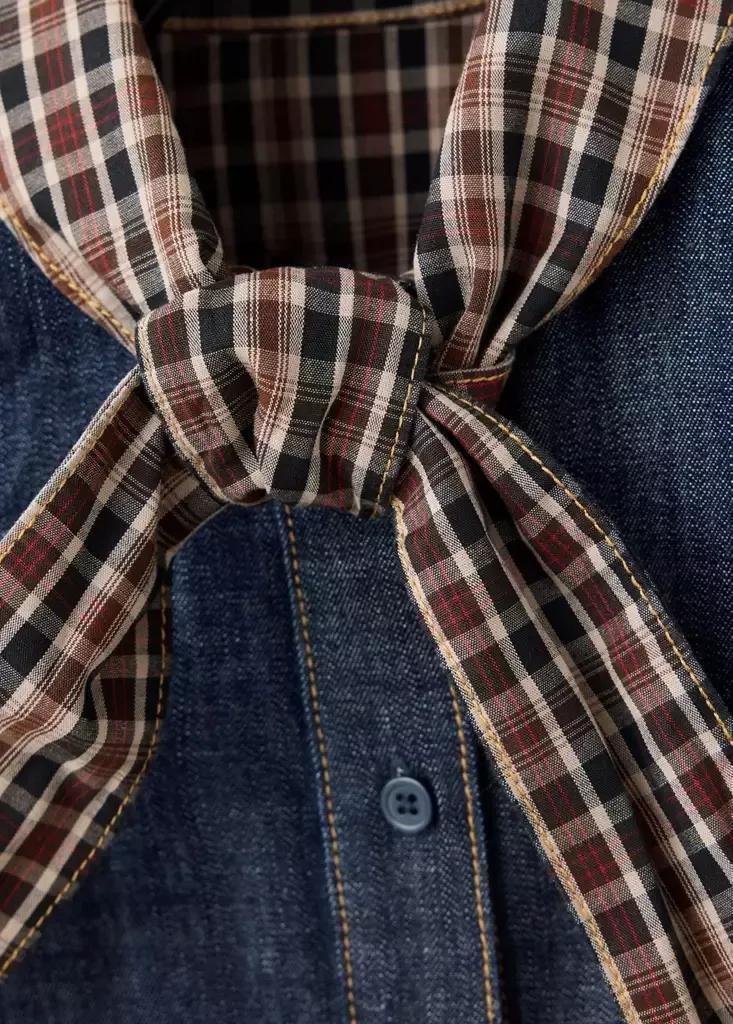 Blue Denim Shirt With Scarf Neckline, Open Blue, large image number 4