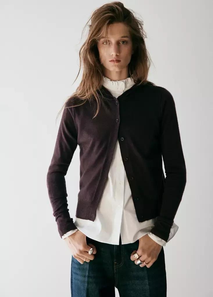 Brown Fine-Knit Hooded Cardigan, Brown, medium