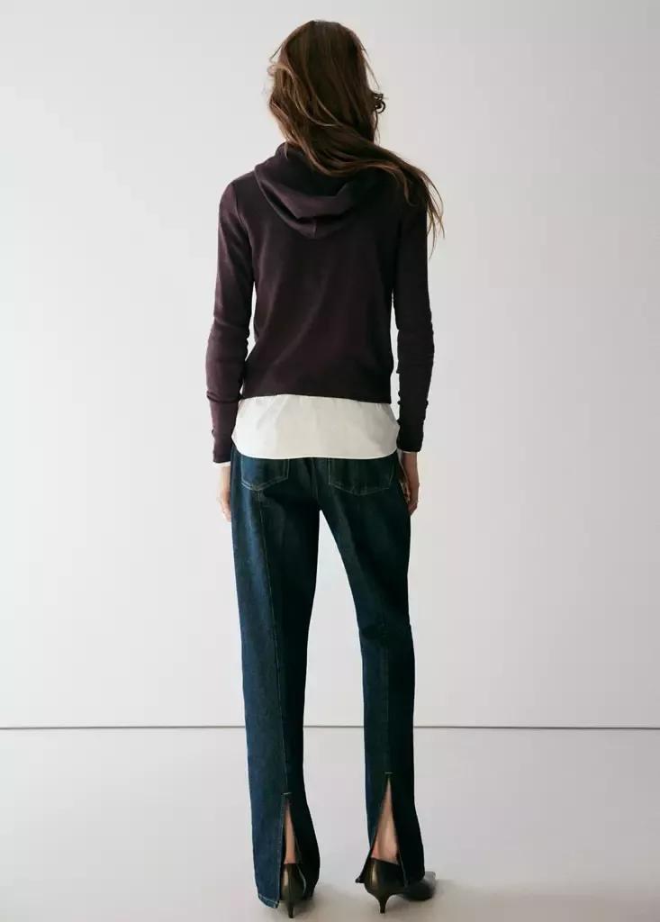 Brown Fine-Knit Hooded Cardigan, Brown, large image number 2