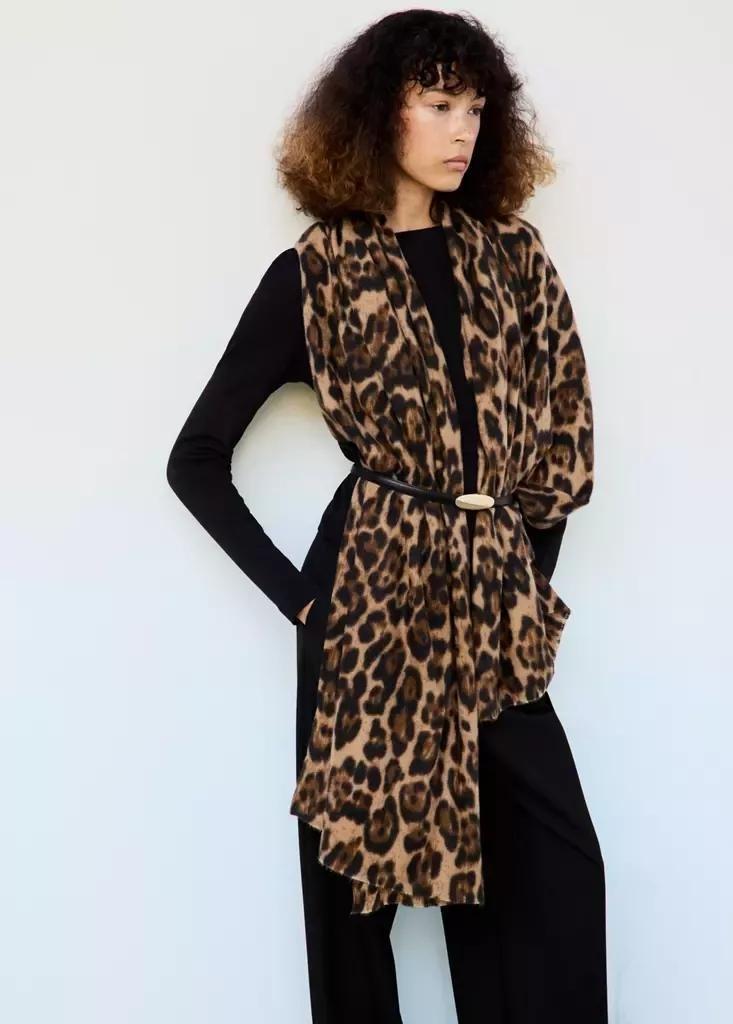 Brown Animal Print Scarf, Brown, medium
