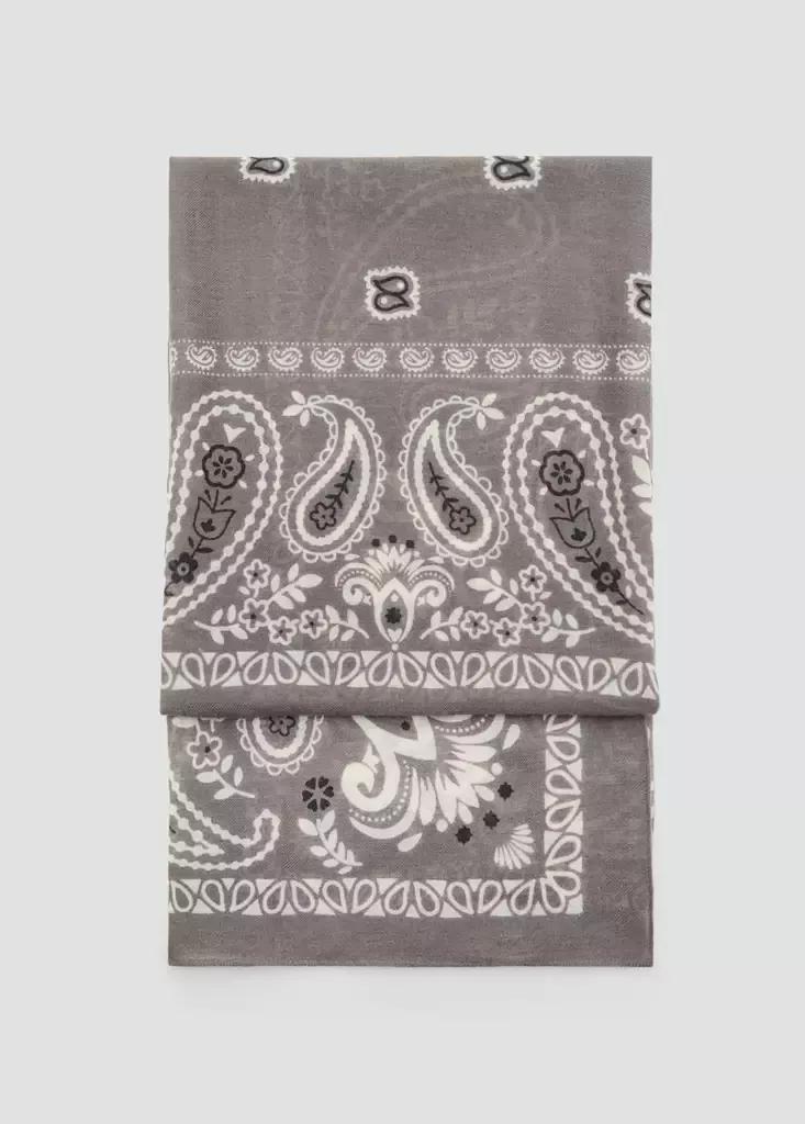 Grey Paisley Print Scarf, Grey, medium