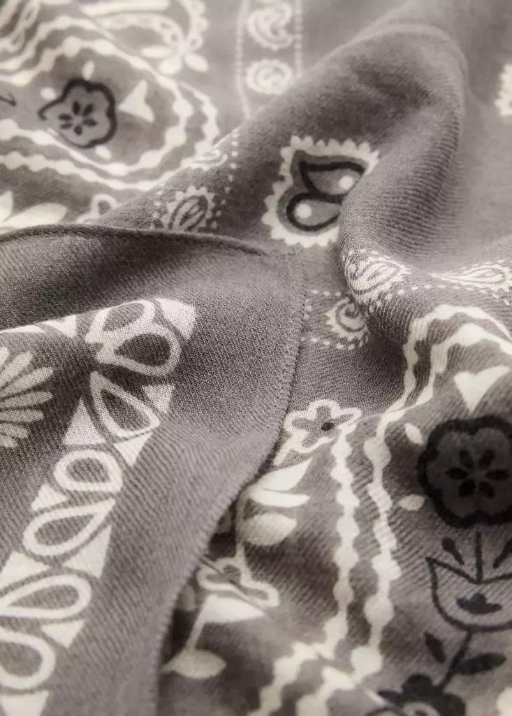 Grey Paisley Print Scarf, Grey, medium