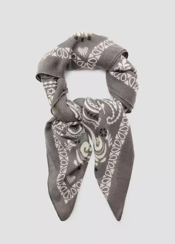 Grey Paisley Print Scarf, Grey, medium