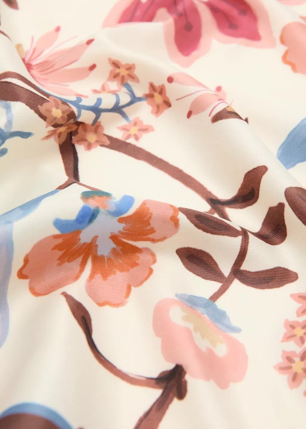 Brown Floral Print Scarf, Dark Brown, medium