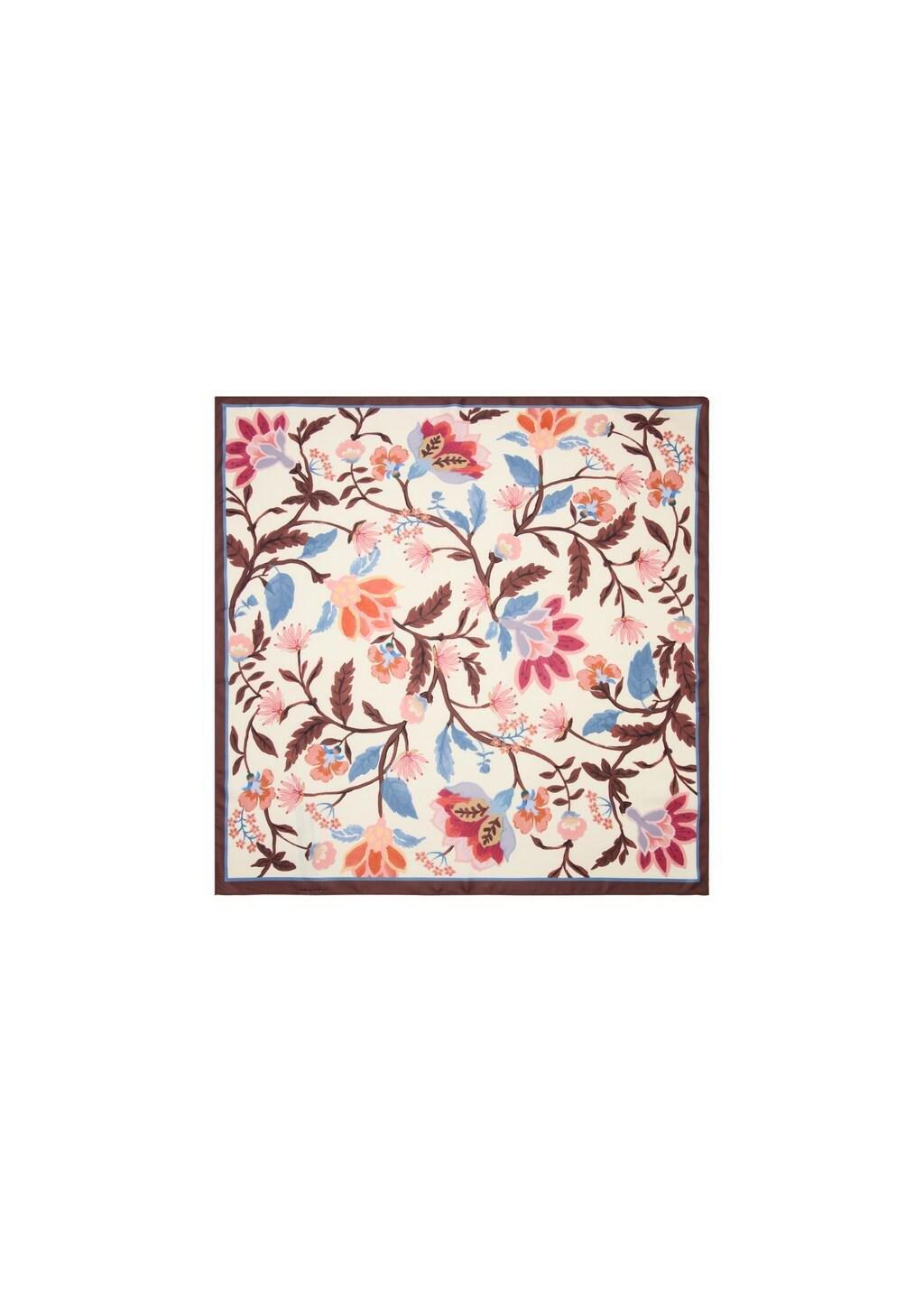 Brown Floral Print Scarf, Dark Brown, large image number 2