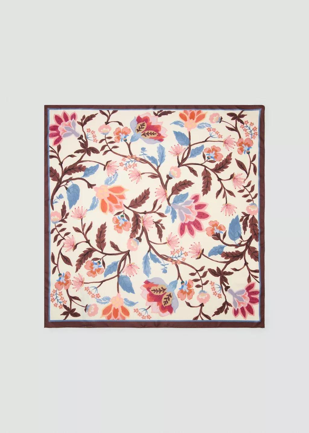 Brown Floral Print Scarf, Dark Brown, large image number 3