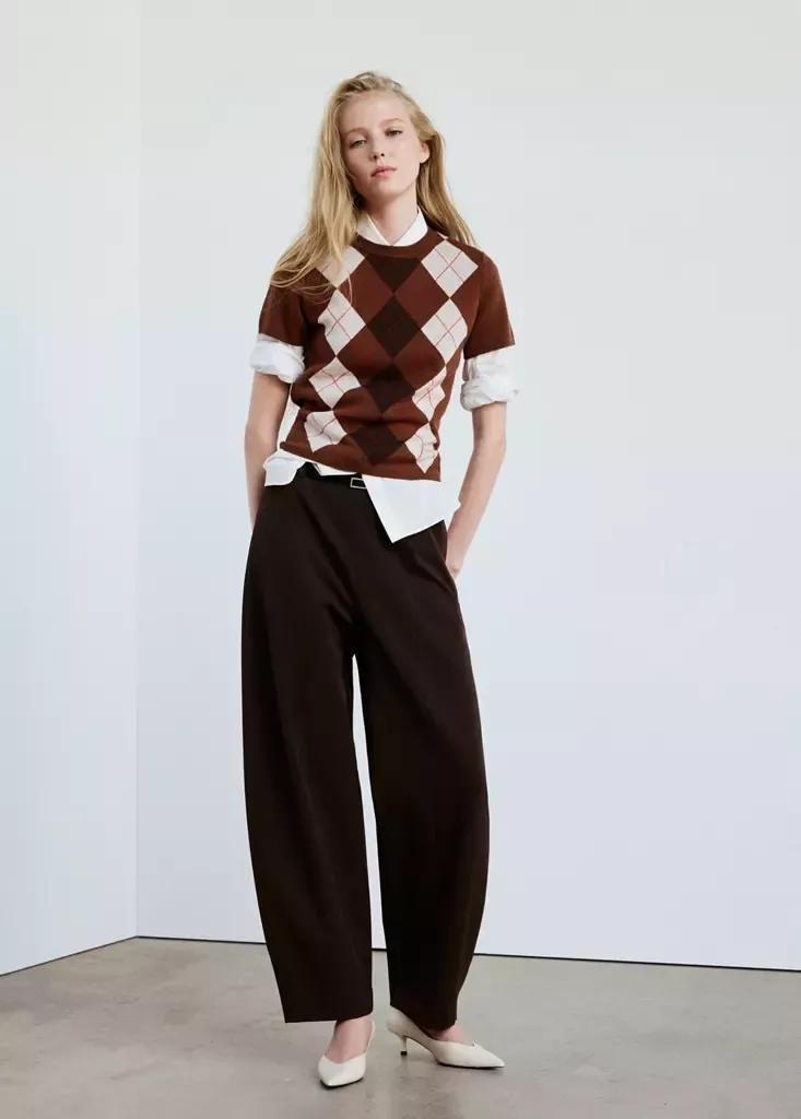 Brown Balloon Trousers With Buckle Belt, Brown, large image number 0