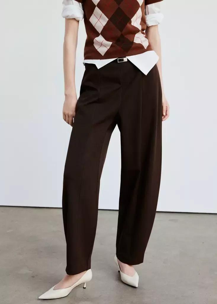Brown Balloon Trousers With Buckle Belt, Brown, medium