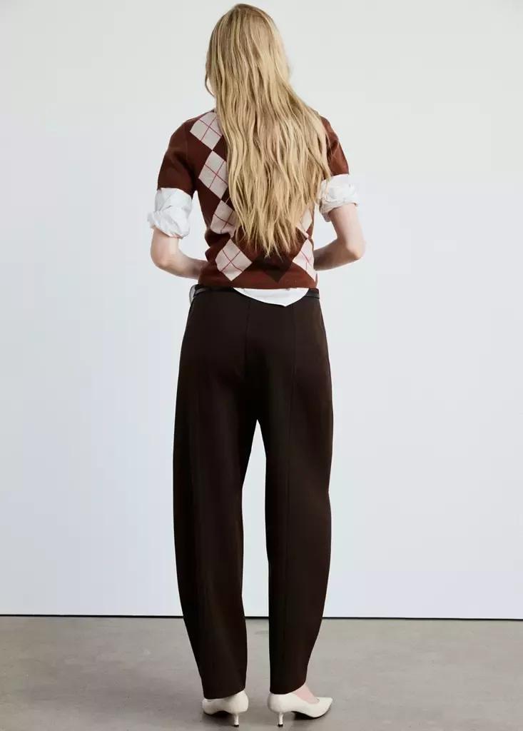 Brown Balloon Trousers With Buckle Belt, Brown, large image number 2