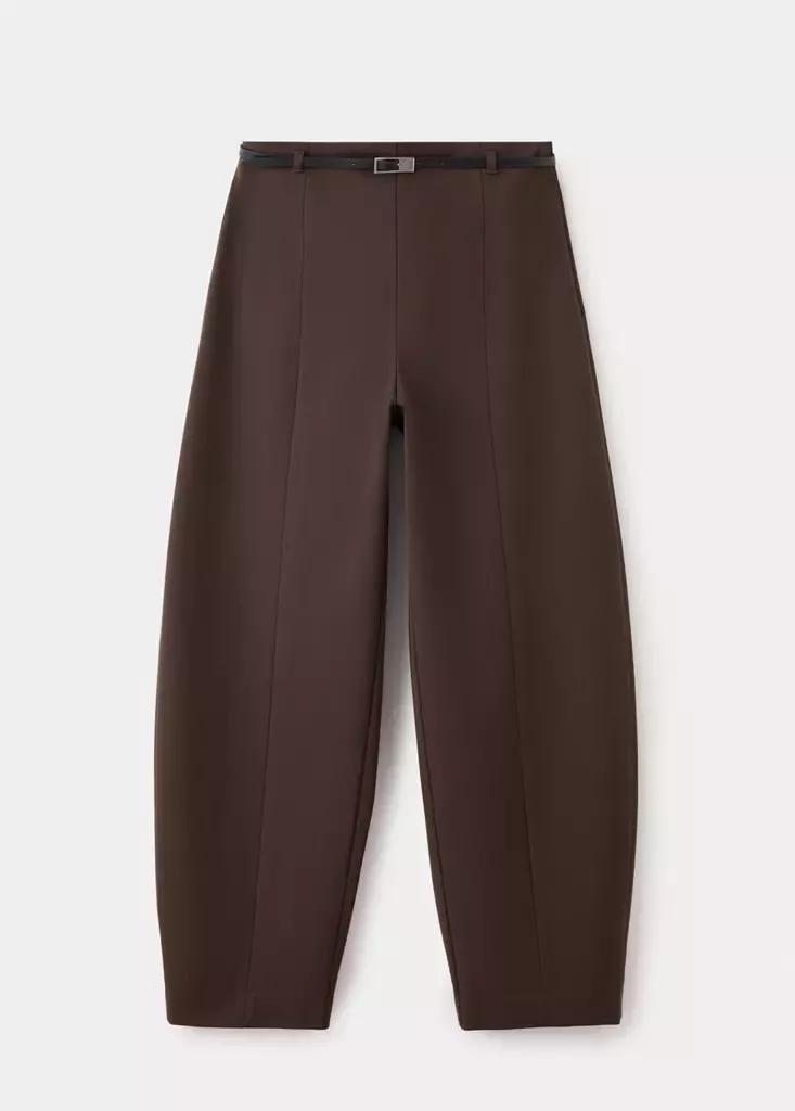 Brown Balloon Trousers With Buckle Belt, Brown, large image number 4