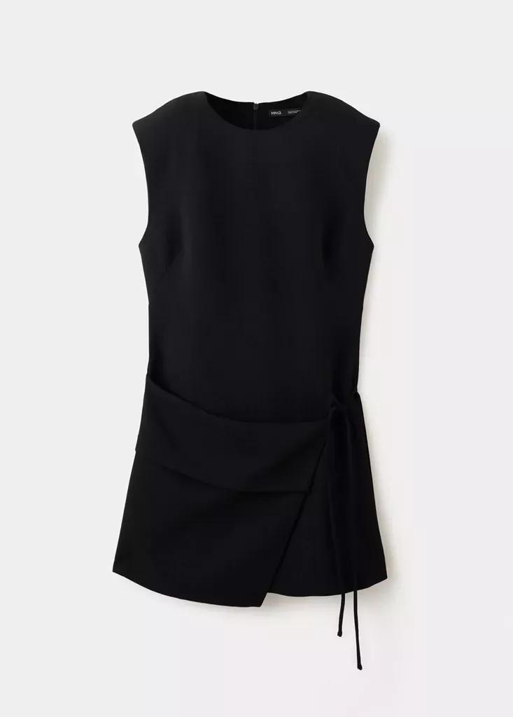 Black Wrap Dress With Side Tie Detail, Black, large image number 3