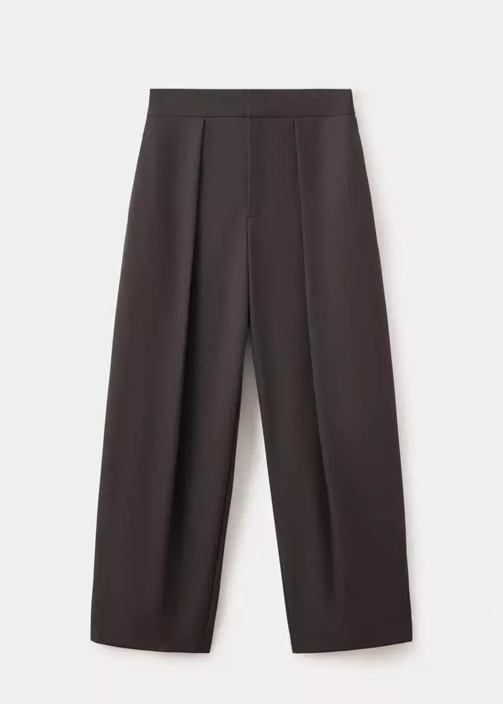 Brown Balloon Pleated Trousers, Dark Brown, large image number 5