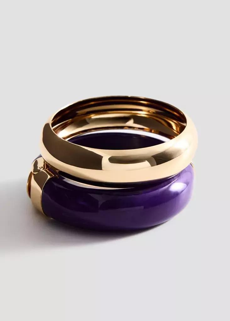Gold Pack Of 2 Bracelets With An Irregular Design, Gold, large image number 2