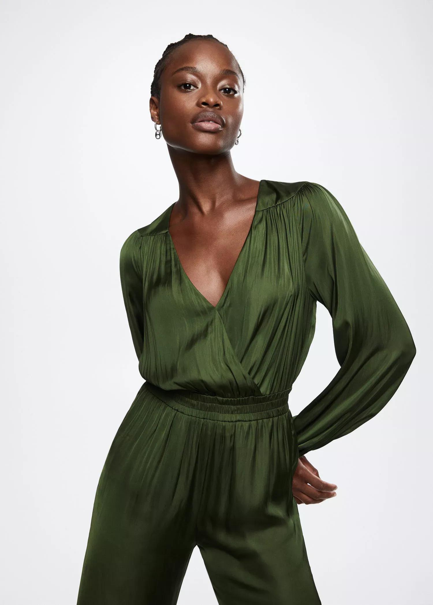 Green Long Satin Jumpsuit, , large image number 0