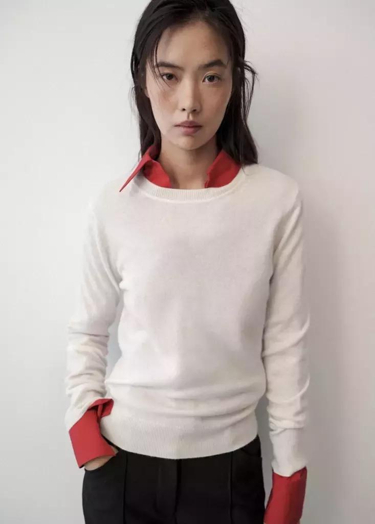 Beige Cashmere Round-Neck Sweater, Light Beige, large image number 1