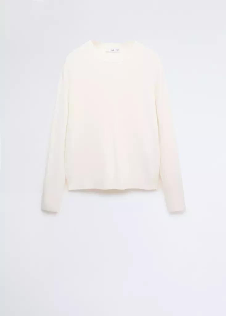 Beige Cashmere Round-Neck Sweater, Light Beige, large image number 4