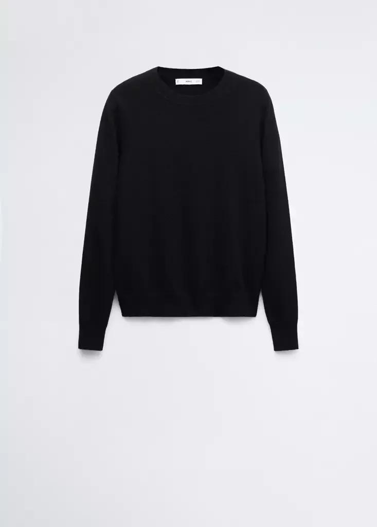 Black Cashmere Round-Neck Sweater, Black, large image number 3