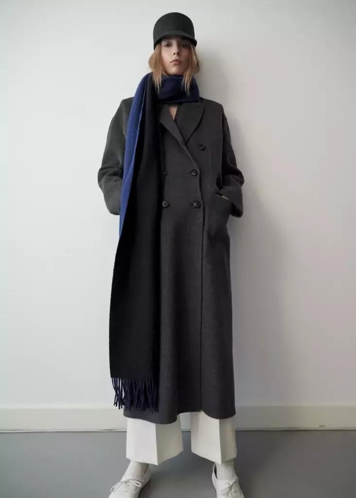 Grey Double-Breasted Wool Coat, Grey, large image number 0