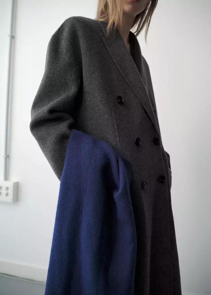 Grey Double-Breasted Wool Coat, Grey, medium