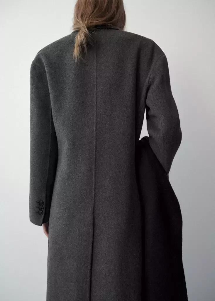 Grey Double-Breasted Wool Coat, Grey, large image number 2