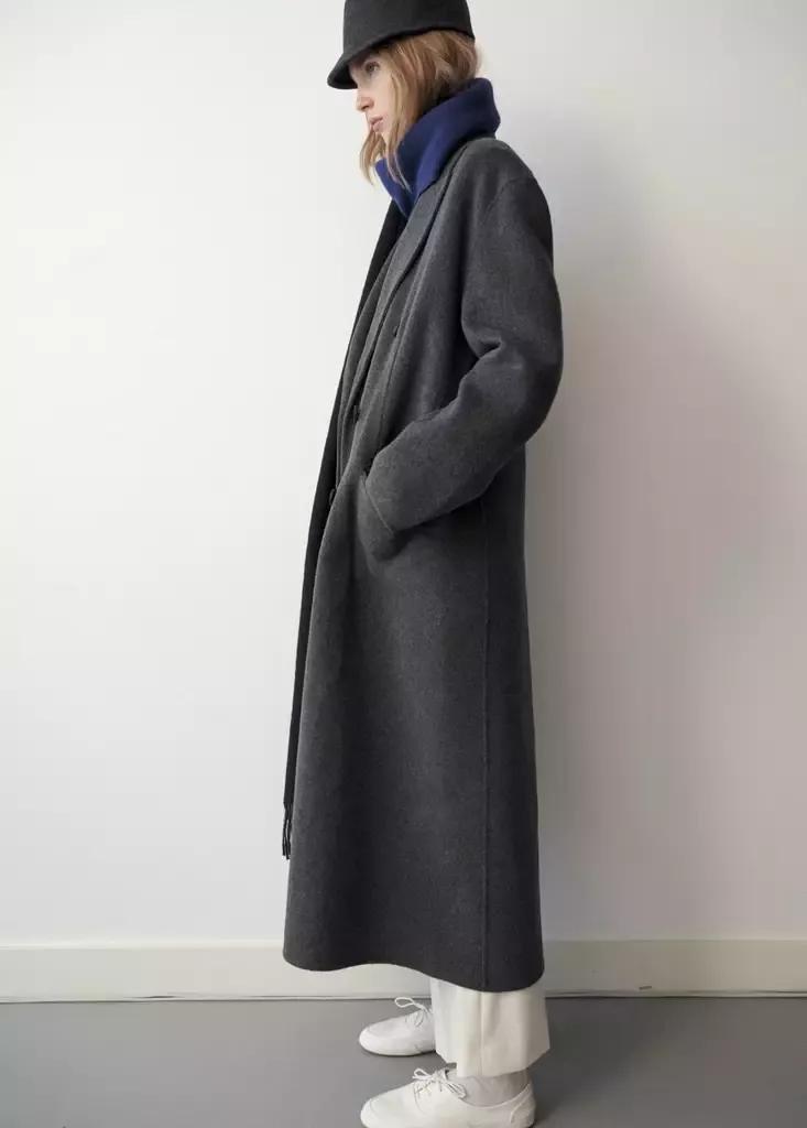 Grey Double-Breasted Wool Coat, Grey, large image number 4