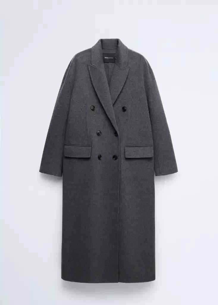 Grey Double-Breasted Wool Coat, Grey, large image number 5