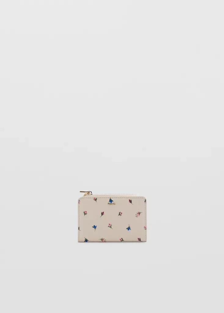 White Floral Print Metallic Coin Purse, Natural White, medium