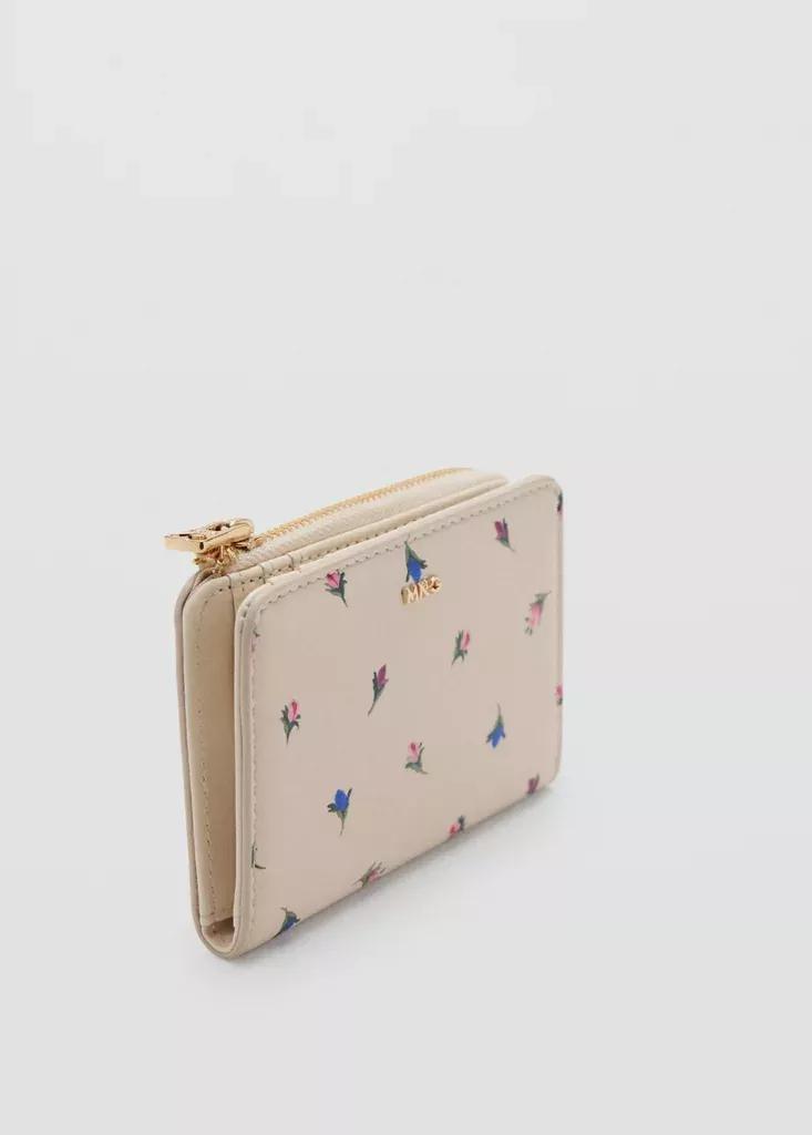 White Floral Print Metallic Coin Purse, Natural White, medium