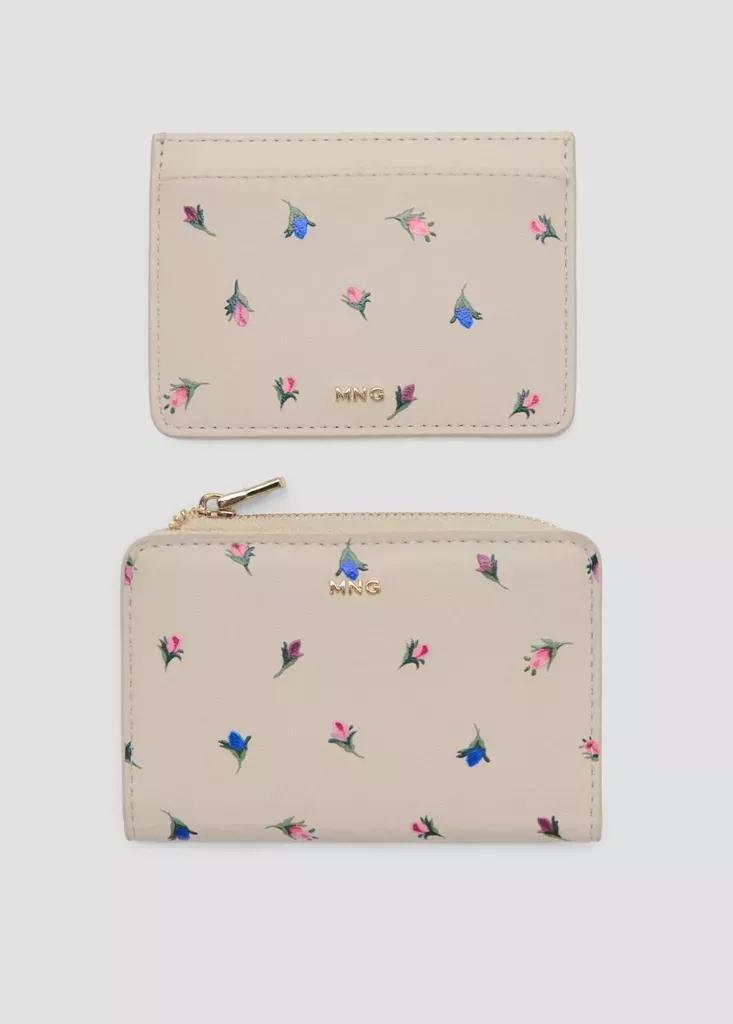 White Floral Print Metallic Coin Purse, Natural White, large image number 3