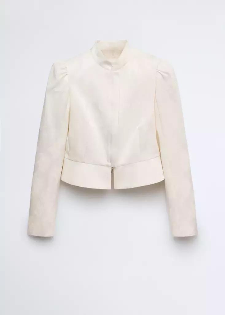 Beige Fitted Jacket, Light Beige, large image number 4