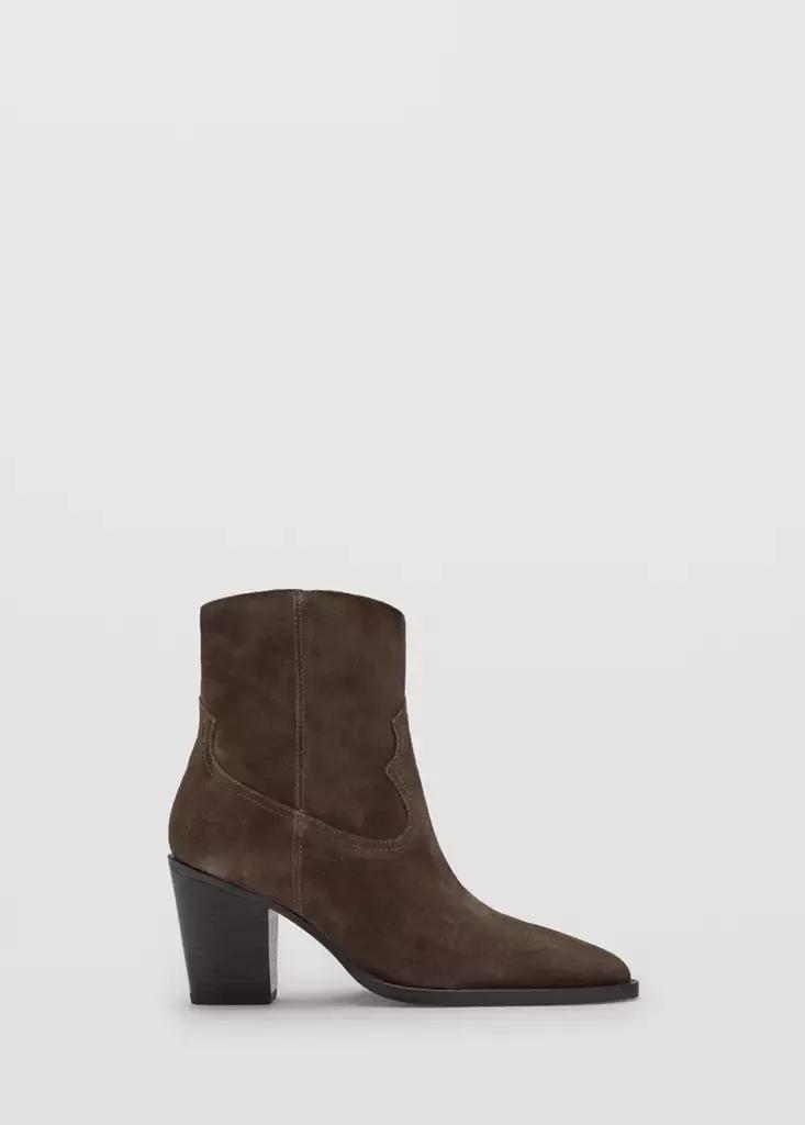 Brown Suede Ankle Boots With Pointed Toe, Dark Brown, large image number 0