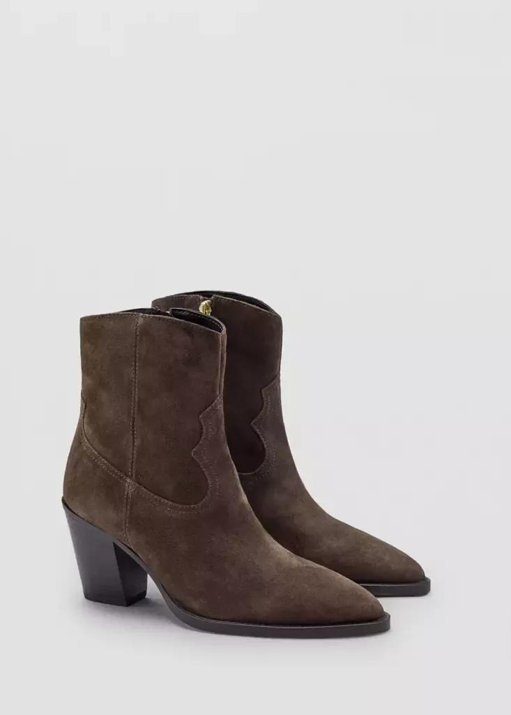 Brown Suede Ankle Boots With Pointed Toe, Dark Brown, large image number 1