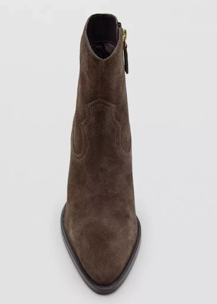 Brown Suede Ankle Boots With Pointed Toe, Dark Brown, large image number 3