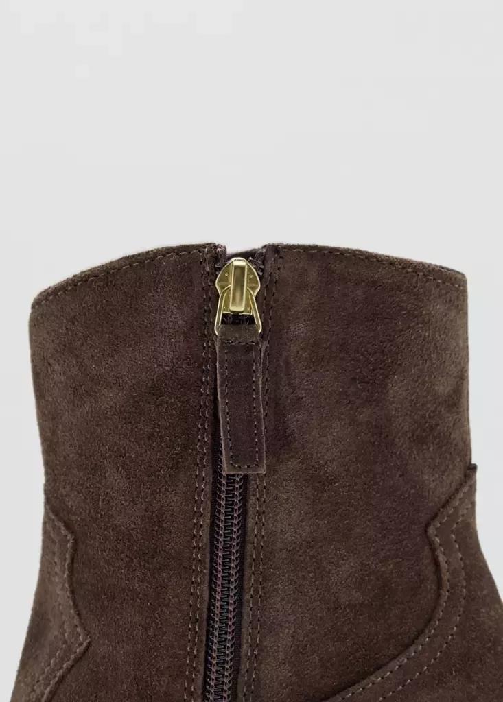 Brown Suede Ankle Boots With Pointed Toe, Dark Brown, large image number 4