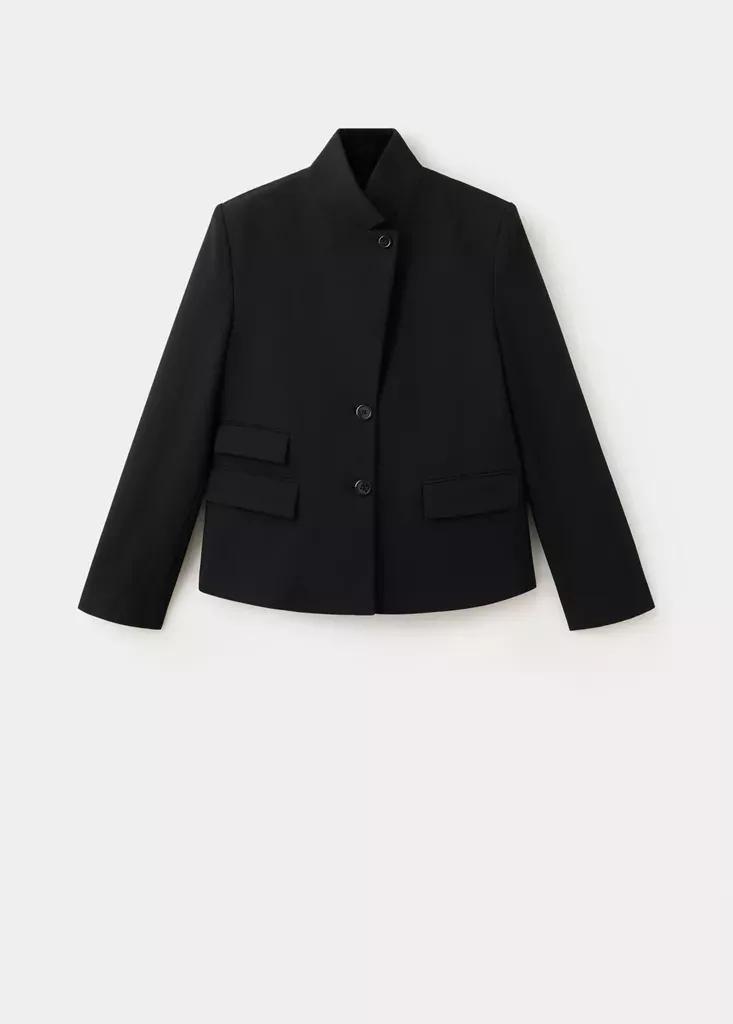 Black Straight-Cut Blazer With A Stand-Up Collar, Black, large image number 5