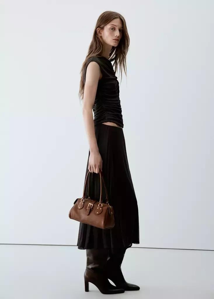 Brown Ruched Tops, Dark Brown, medium