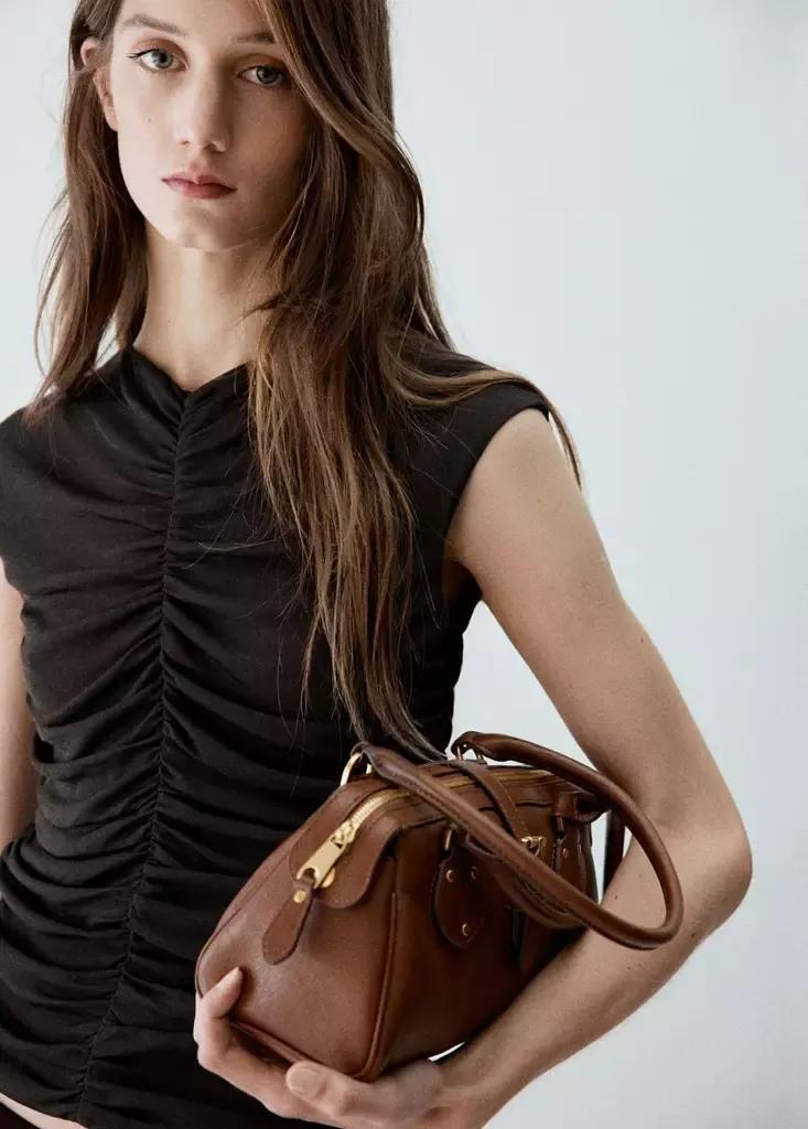 Brown Ruched Tops, Dark Brown, medium