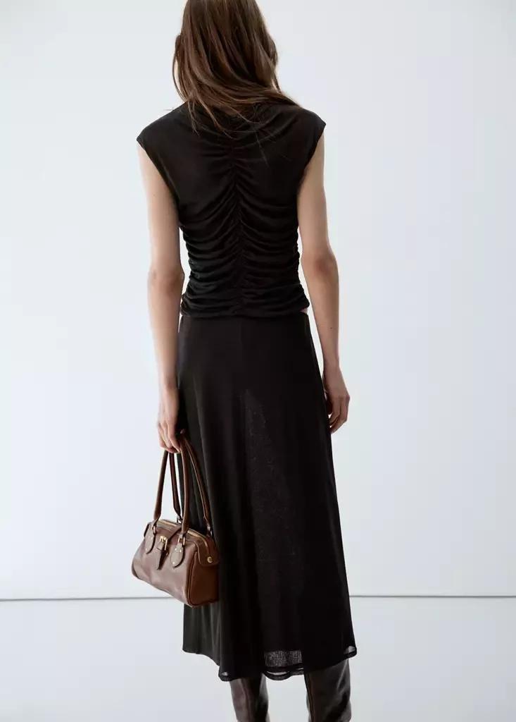 Brown Ruched Tops, Dark Brown, large image number 2