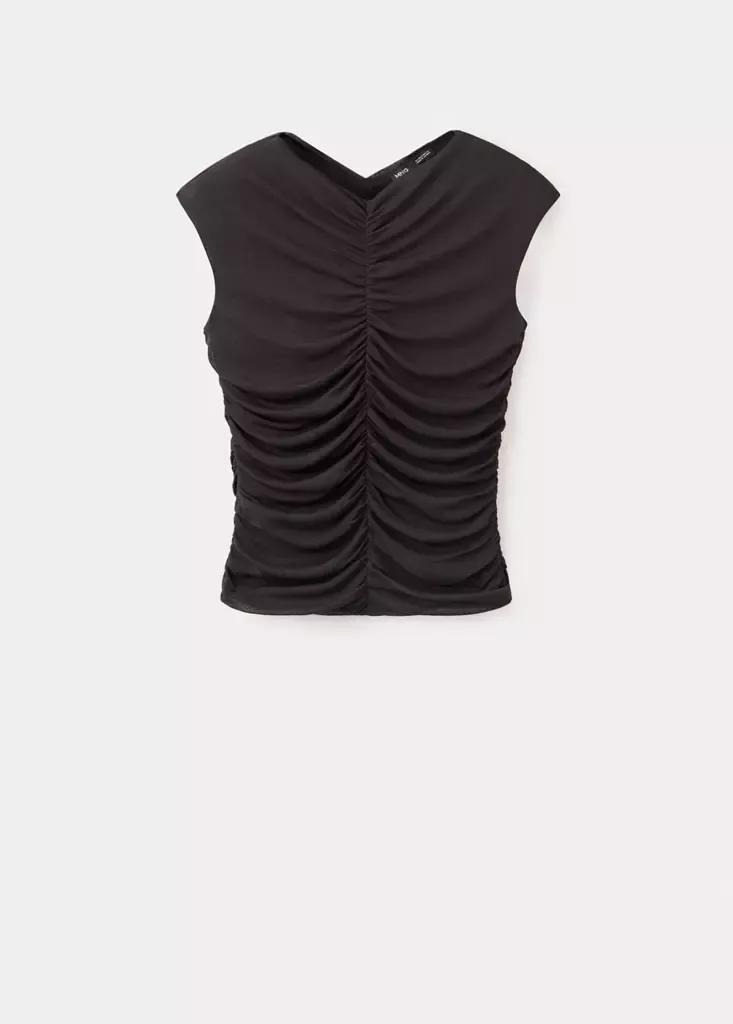 Brown Ruched Tops, Dark Brown, large image number 5
