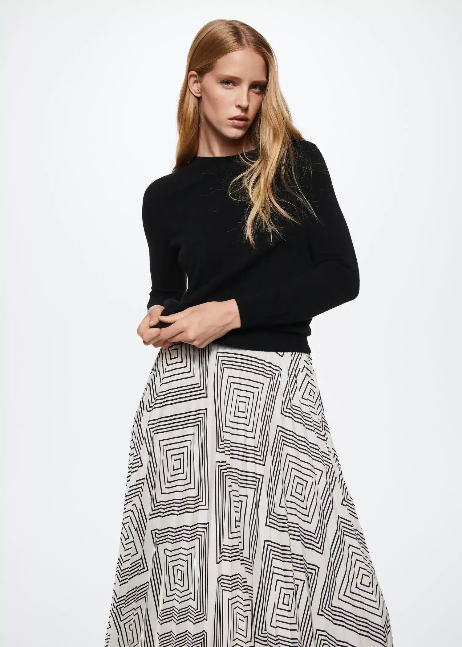 White Geometric Print Pleated Skirt, , large image number 1