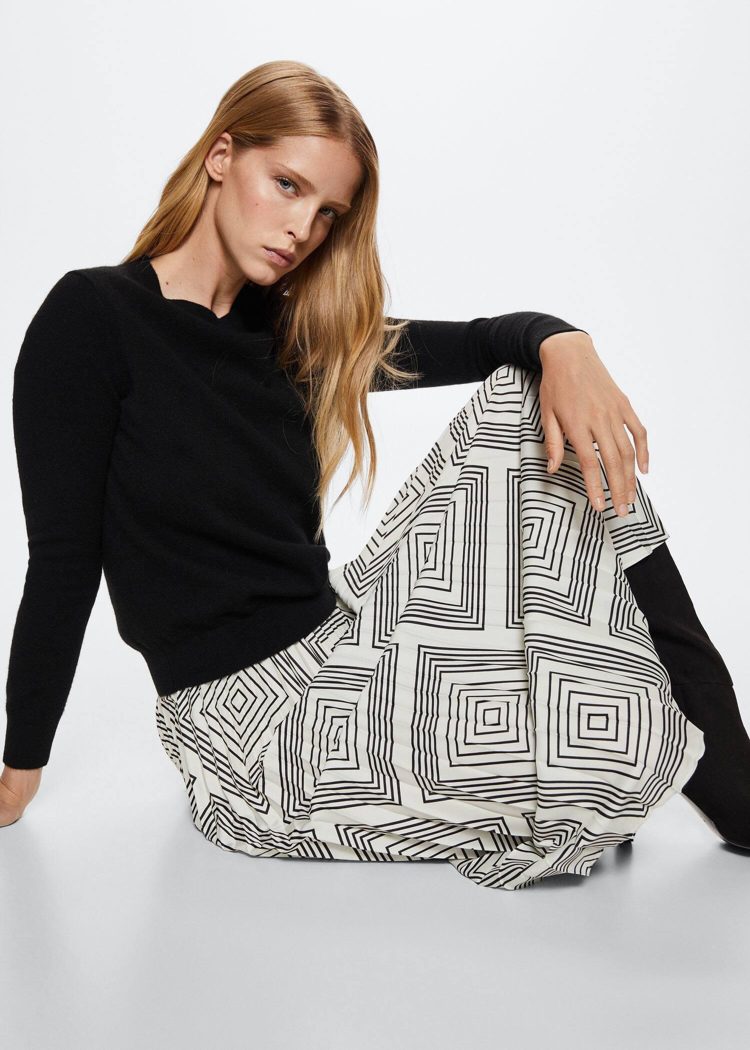 White Geometric Print Pleated Skirt, , large image number 2