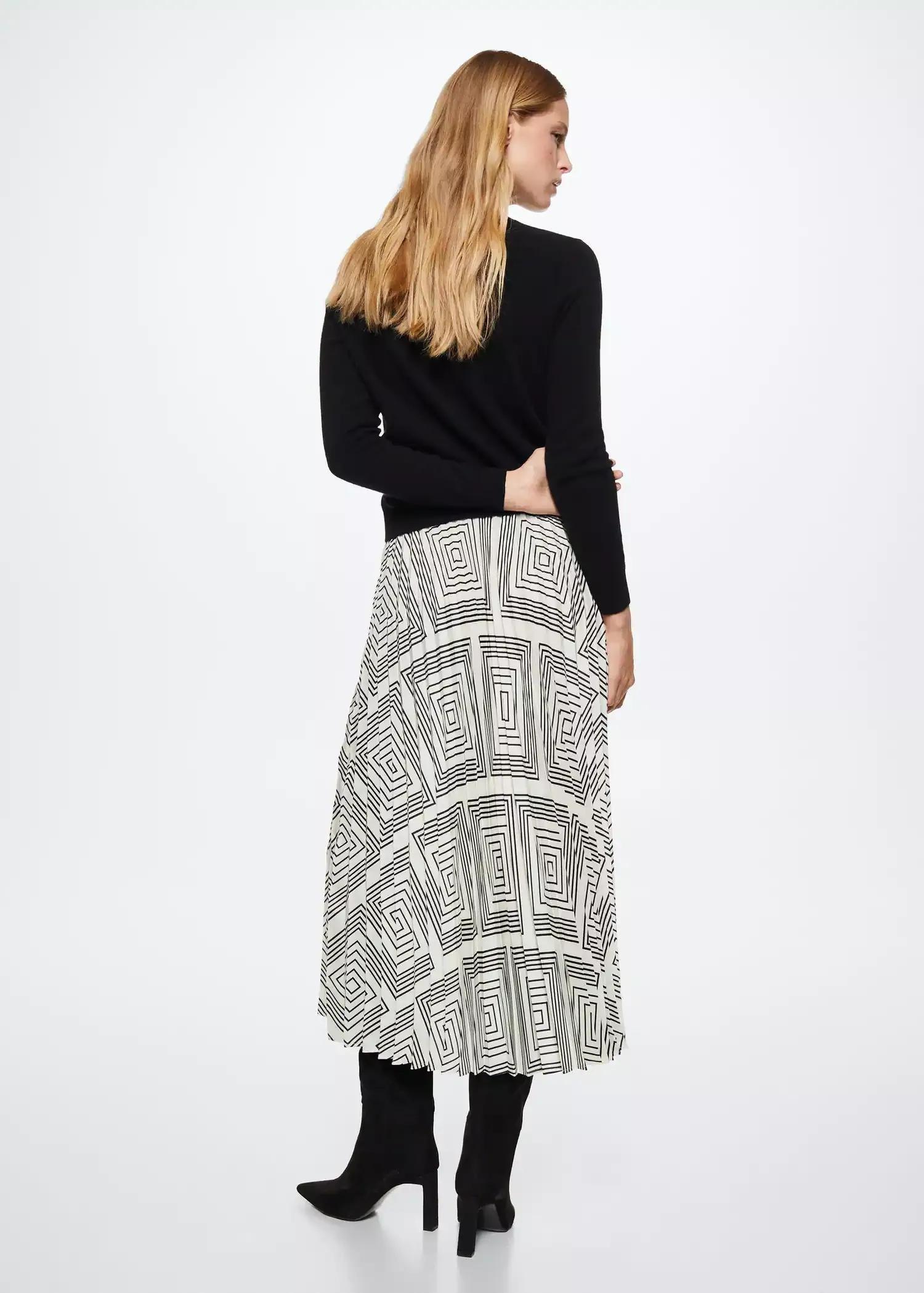 White Geometric Print Pleated Skirt, , large image number 5