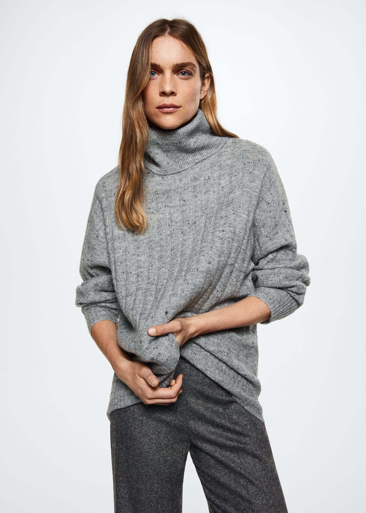 Grey Fleece Turtleneck Sweater, , large image number 0